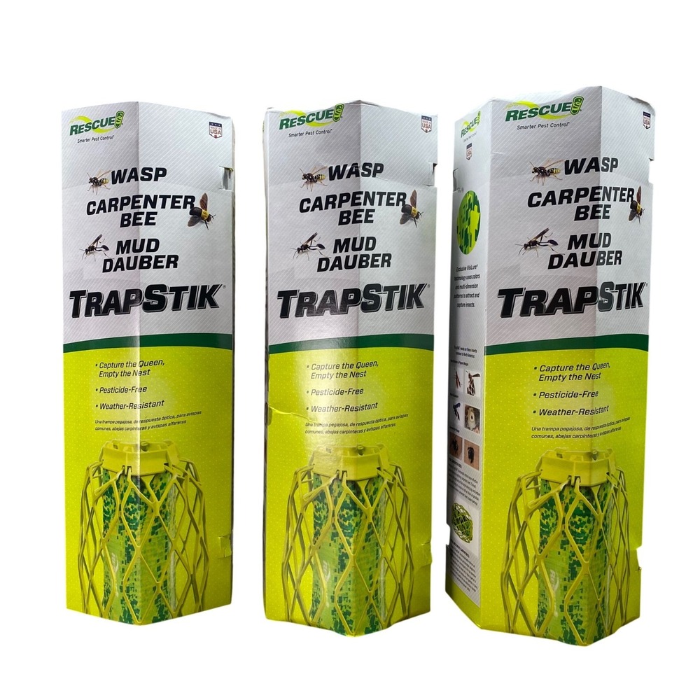 Rescue TrapStik TSW 3 Pack Wasp Carpenter Bee‎ Mud Dauber Trap Pesticide-Fre